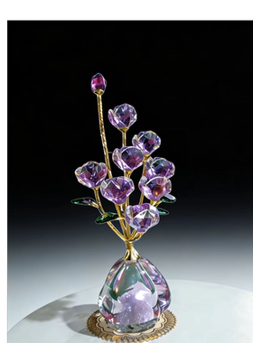 水晶玫瑰花束摆件创意桌面装饰品紫色花朵家居工艺品