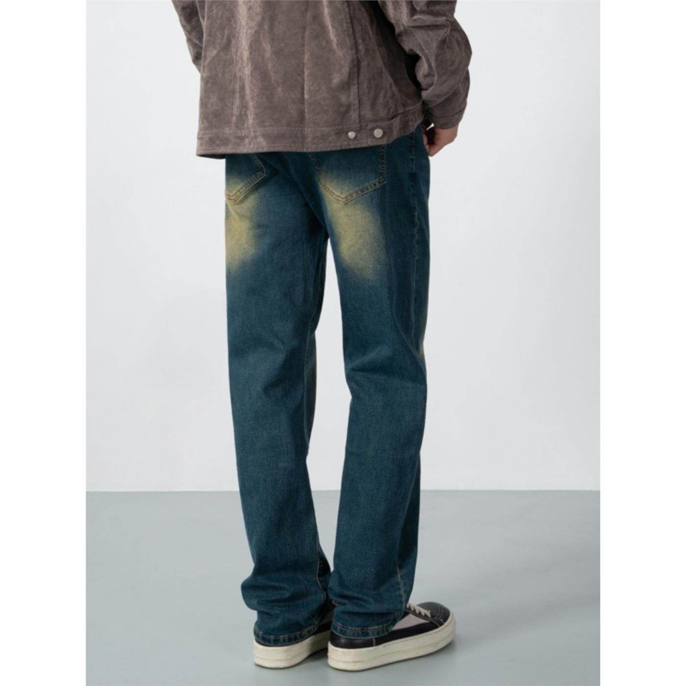 新因素水洗高街宽松直筒牛仔裤男美式做旧猫须基础百搭休闲长裤