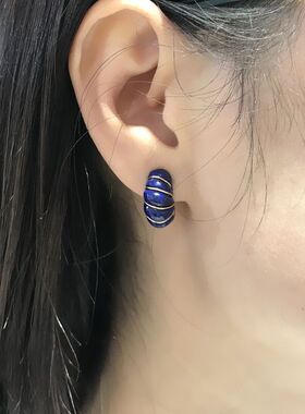 天然青金石18k镶嵌海螺耳钉时尚