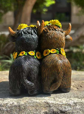 新款向日葵高地牛情侣装饰摆件情