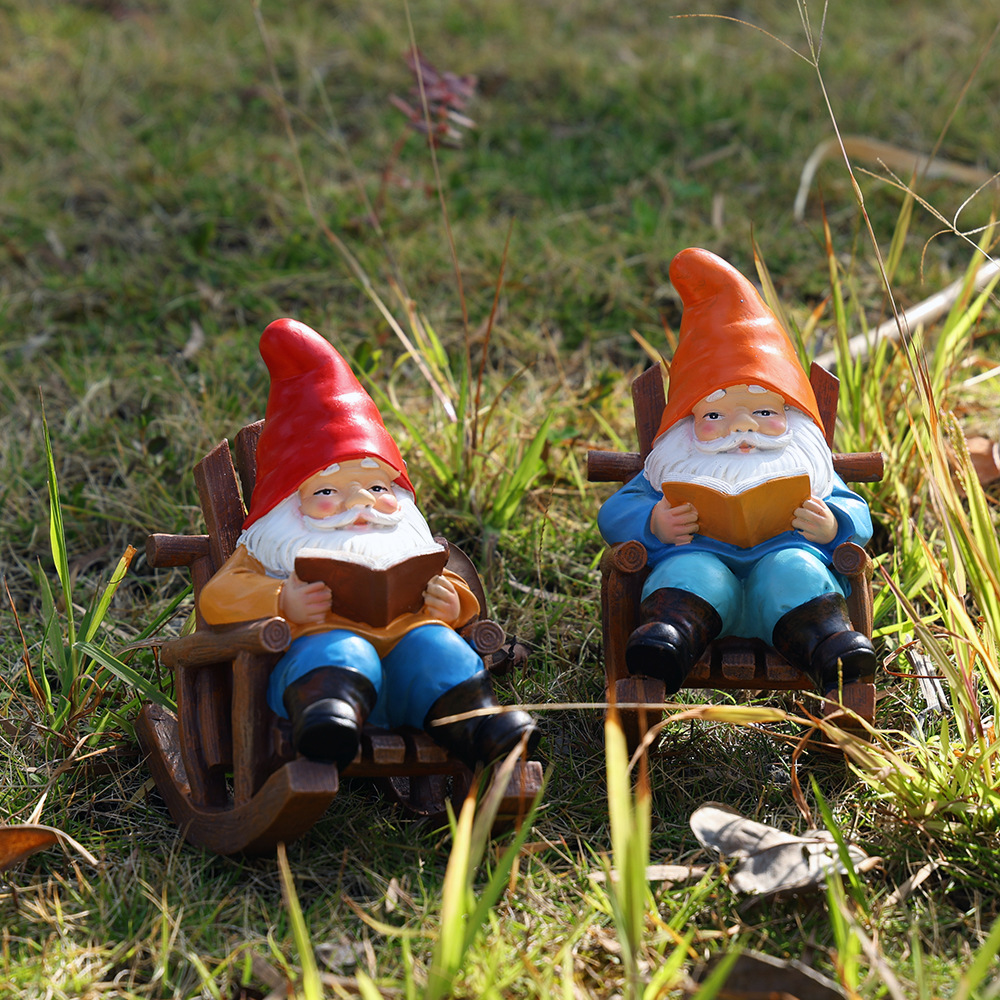 跨境新款躺椅看书地精摆件休闲家居桌面侏儒小矮人树脂工艺品装饰 - 图1