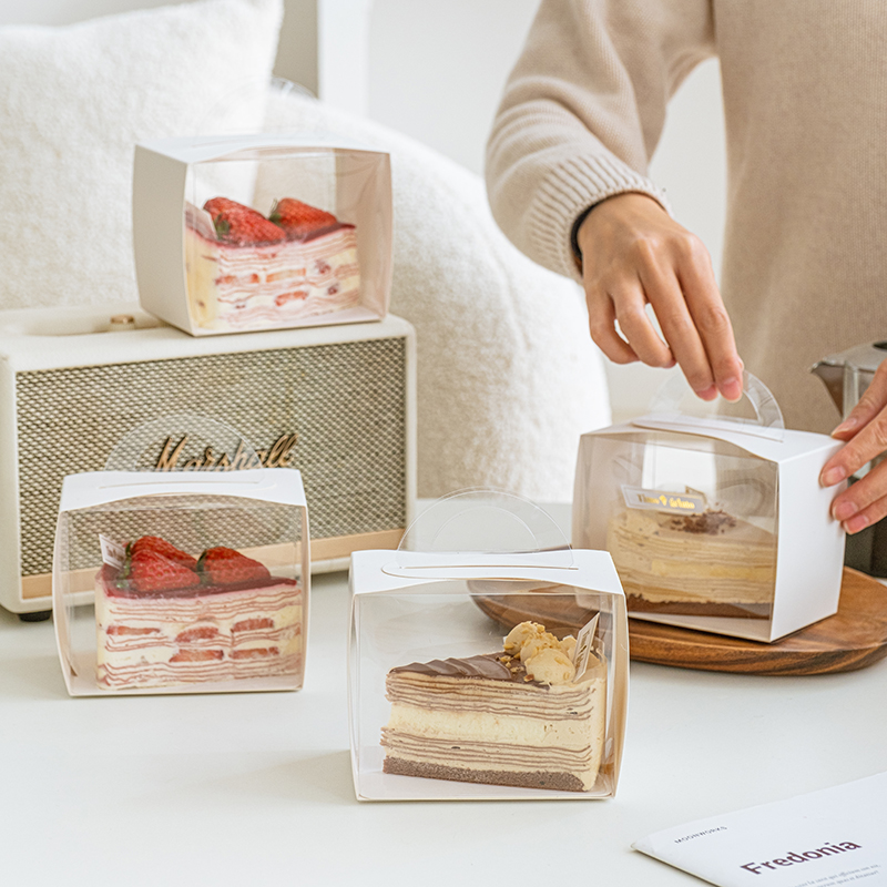 三角手提切块蛋糕盒慕斯蛋糕切件烘焙打包千层西点盒子甜品包装盒 - 图2