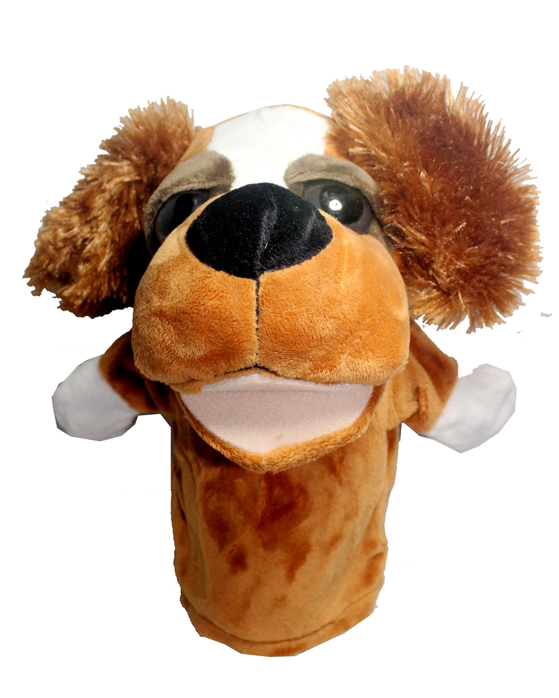 动物手偶玩具嘴巴能动儿童腹语手套玩偶贵宾犬手偶娃娃棕色小狗