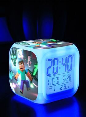 我的世界闹钟动漫游戏周边七彩变色夜灯电子钟学生专用起床神器