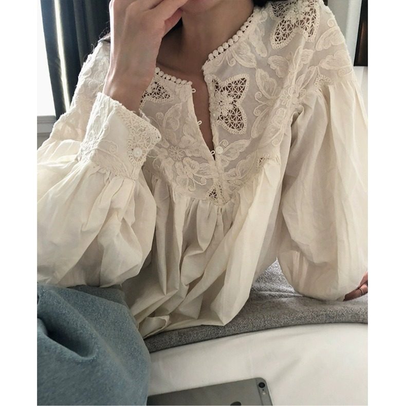PPSHD 韩国ins 刺绣镂空钩花  减龄俏皮宽松娃娃衬衫,淘宝优惠券,粉丝福利购,淘宝优惠卷