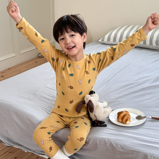 Boys' wool pull-frame home clothes autumn coat and long johns set