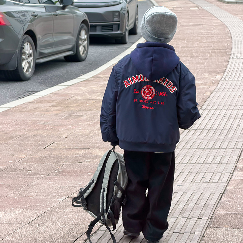 依依妈男童刺绣夹棉加厚连帽棒球服儿童冬装上衣宝宝休闲棉服外套,淘宝优惠券,粉丝福利购,淘宝优惠卷