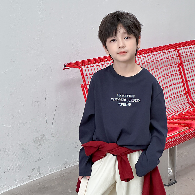 依依妈男童字母印花长袖t恤儿童秋装上衣宝宝宽松圆领套头打底衫 - 图2