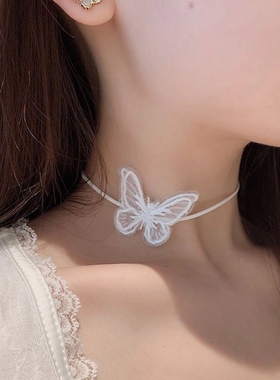 蝴蝶黑色颈链女小众设计感甜酷辣妹锁骨链choker项链网红夏