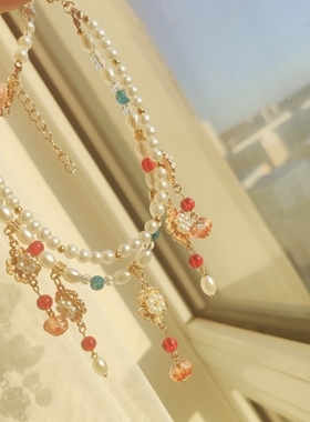 汉服女童软璎珞古风项链仿珍珠璎珞双层民族风流苏吊坠百搭敦煌