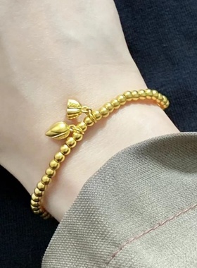 两世欢黄金手链女莲蓬金珠金手串金包银古法传承手镯金饰