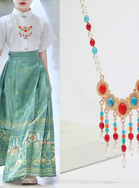 古风汉服项链配饰唐制璎珞项圈复古坦领颈饰仿珍珠国风首饰