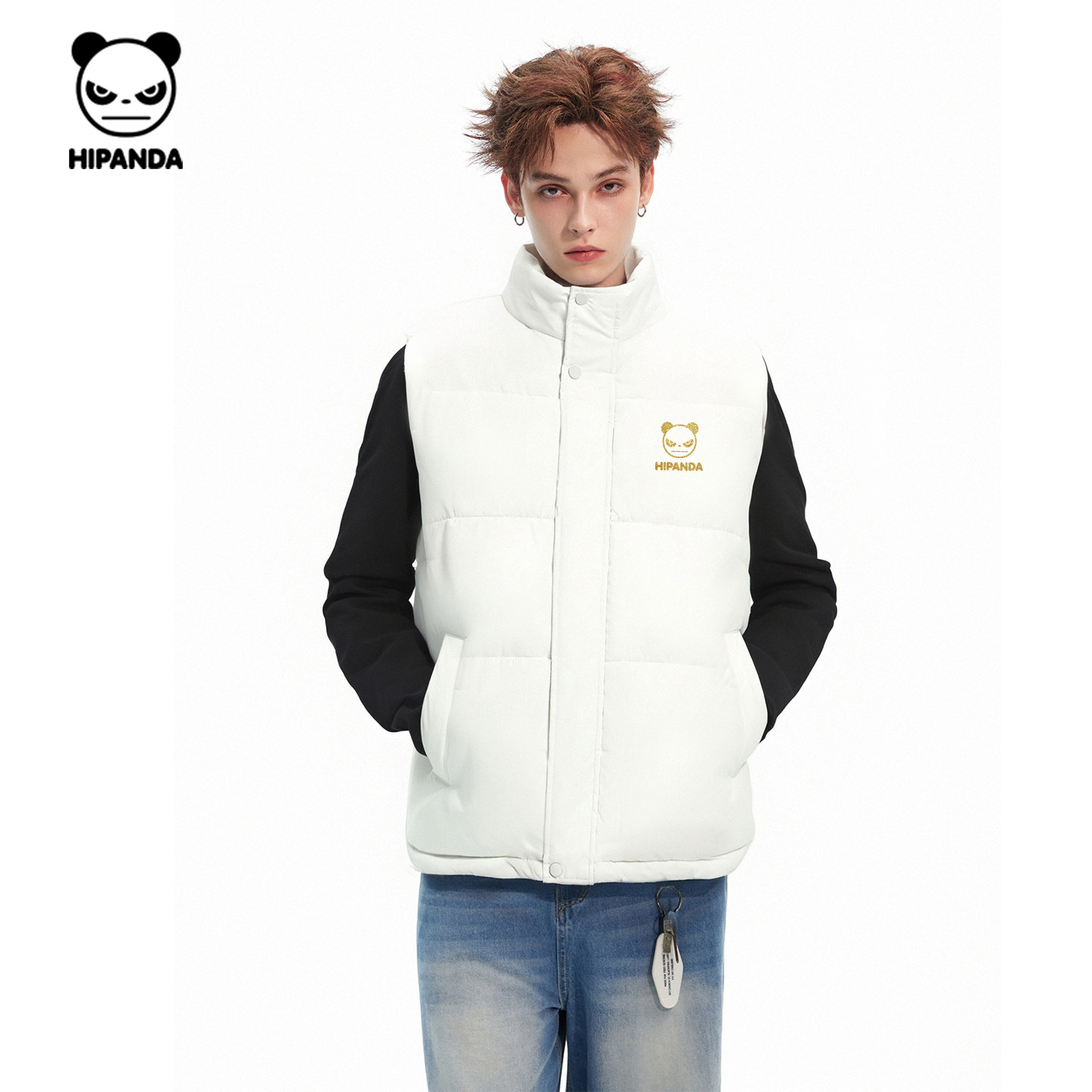 Hipanda你好熊猫纯色简约保暖日常百搭棉马甲男2025冬季新款背心,淘宝优惠券,粉丝福利购,淘宝优惠卷