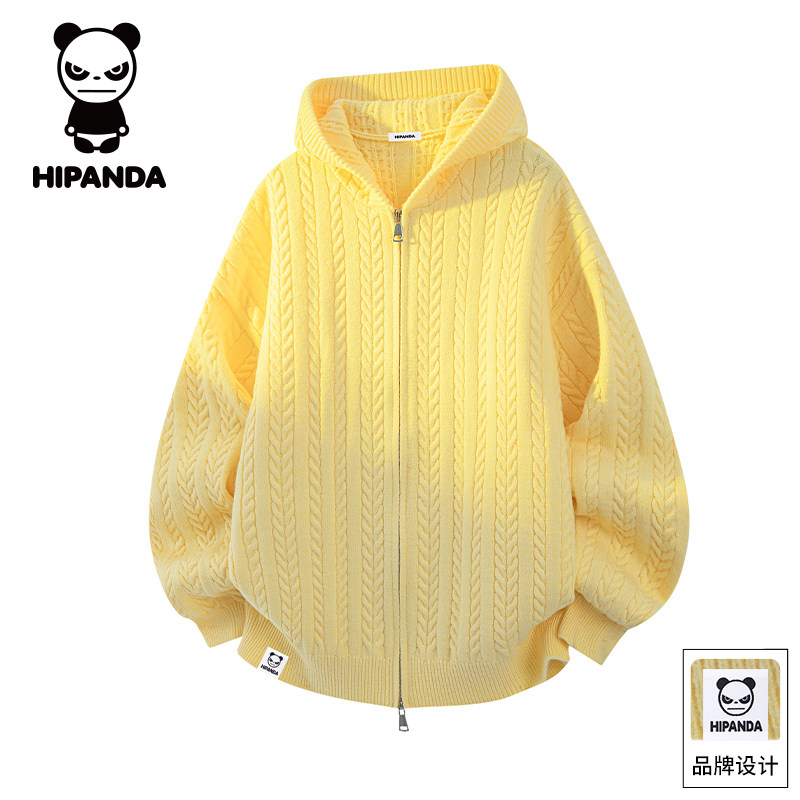 HiPanda你好熊猫秋季毛衣男士连帽开衫宽松休闲针织衫上衣外套GH,淘宝优惠券,粉丝福利购,淘宝优惠卷