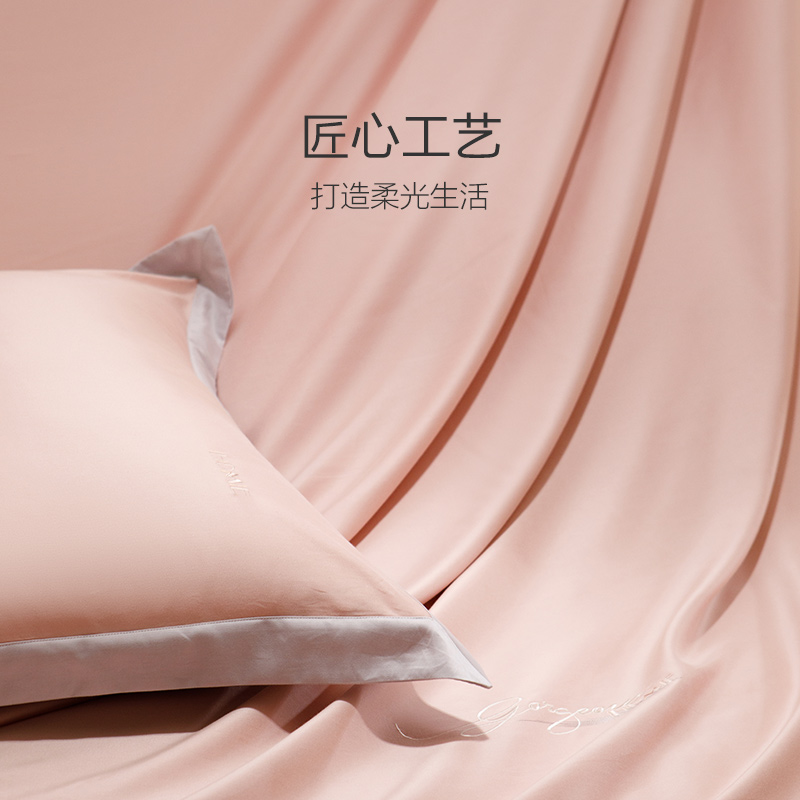 南方寝饰60支天丝棉磨毛四件套简约刺绣被套床单纯色套件床上用品