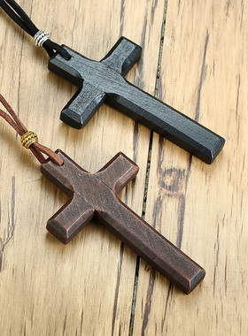 全饰爱复古手工木十字架项链