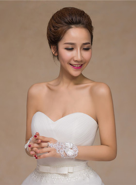 韩式蕾丝缝钻大码婚礼手套