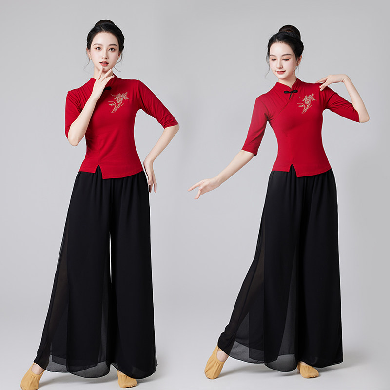 民族风广场舞服装夏季女新款立领修身短袖上衣现代古典舞蹈训练服,淘宝优惠券,粉丝福利购,淘宝优惠卷