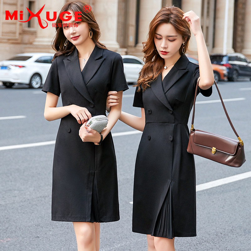 夏季短袖西装领工装高腰连衣裙 mixuge连衣裙
