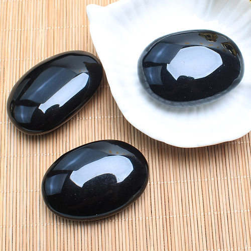 如鸿天然水晶把玩手把件黑曜石原石五行水黑色石头矿石椭圆形 - 图1