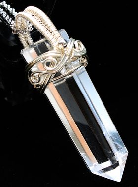 天然白水晶灵摆吊坠六棱柱