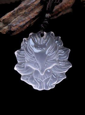 天然水晶狐狸吊坠粉黄白色