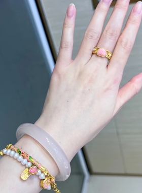 天然玉手镯女款冰种玉镯子藕粉白青色圆条阿富汉玉送女友