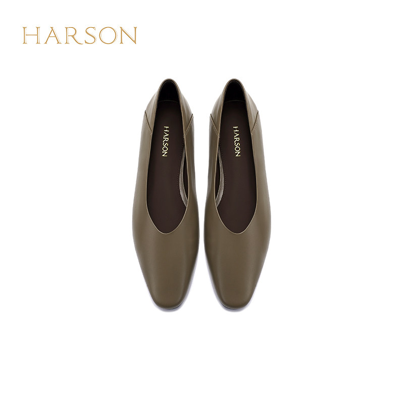 哈森法式气质软面羊皮奶奶鞋女2024春秋新款纯色平底单鞋HS246605