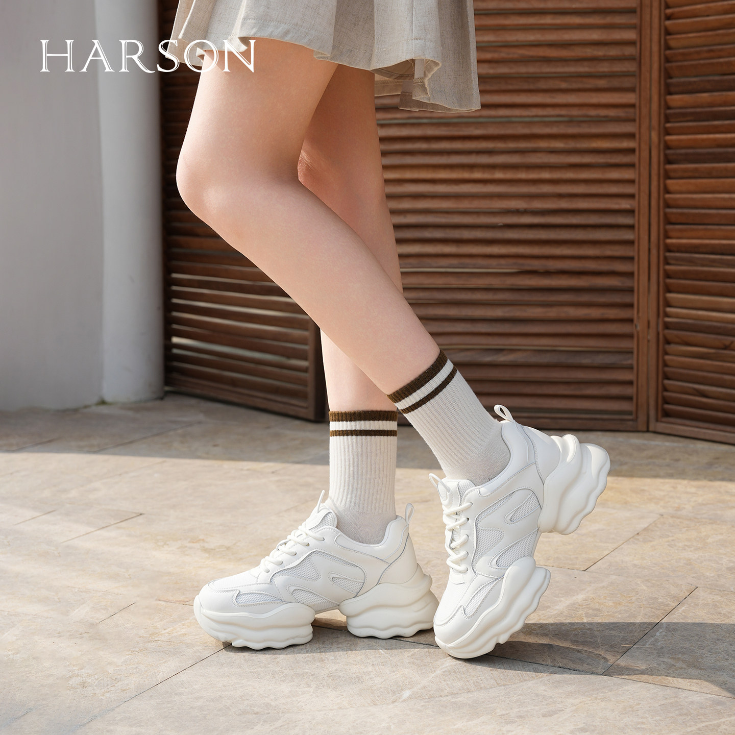 哈森/HARSON【悦跑系列】25秋新款时尚拼接老爹鞋厚底休闲运动鞋,淘宝优惠券,粉丝福利购,淘宝优惠卷