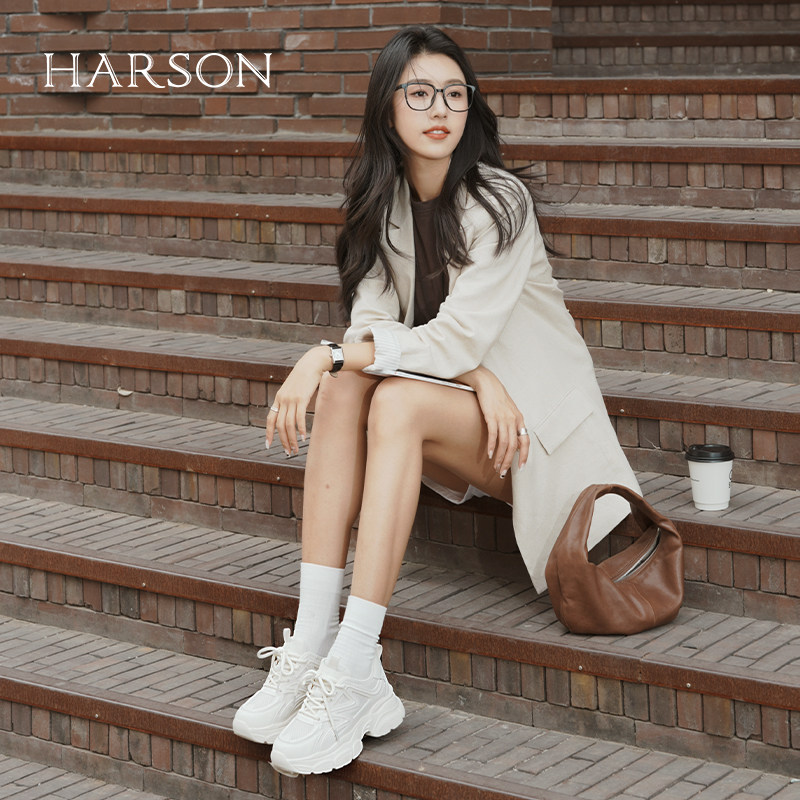 哈森厚底老爹女款2025年新款增高运动鞋百搭休闲鞋子HCM251602,淘宝优惠券,粉丝福利购,淘宝优惠卷