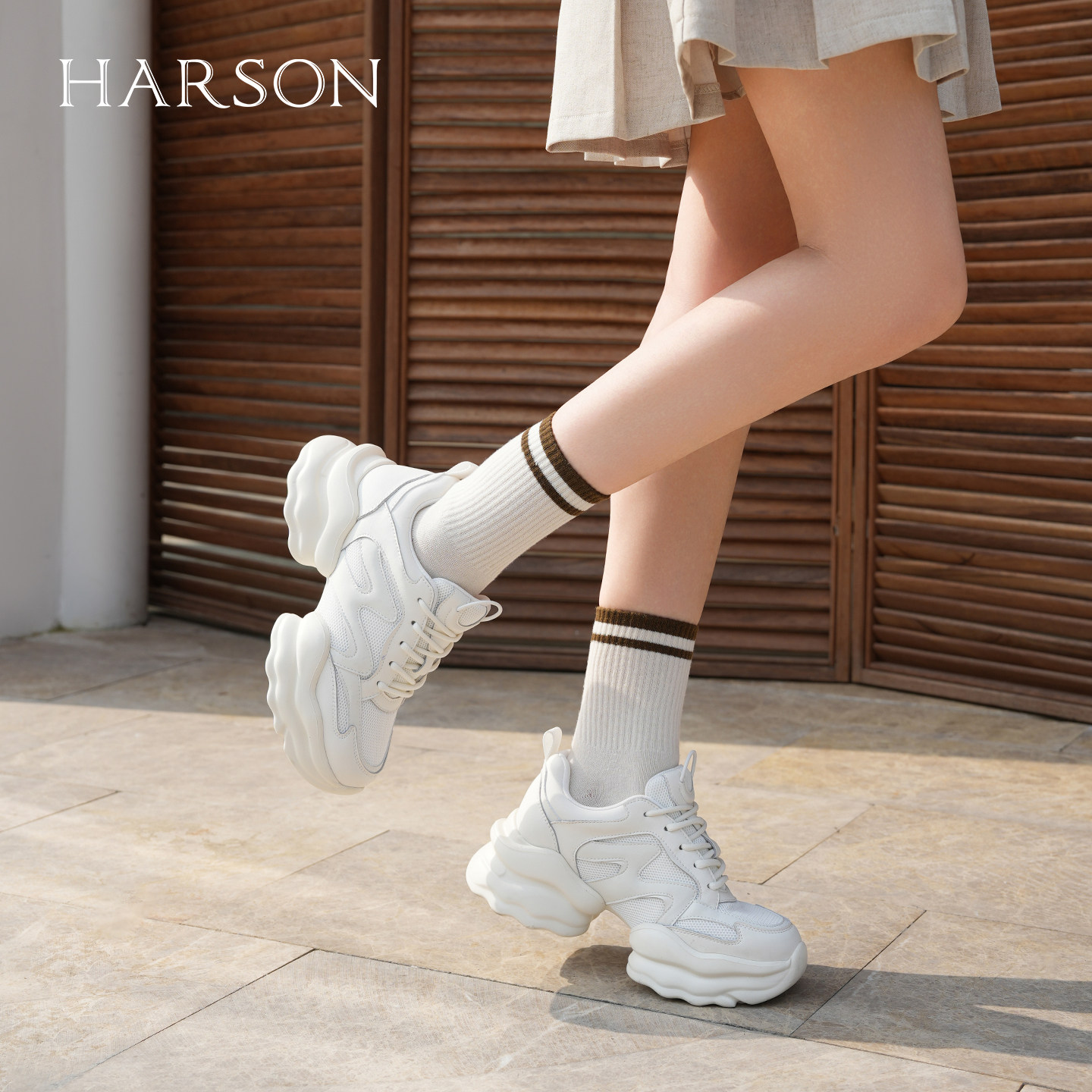 哈森/HARSON【悦跑系列】25秋新款时尚拼接老爹鞋厚底休闲运动鞋,淘宝优惠券,粉丝福利购,淘宝优惠卷