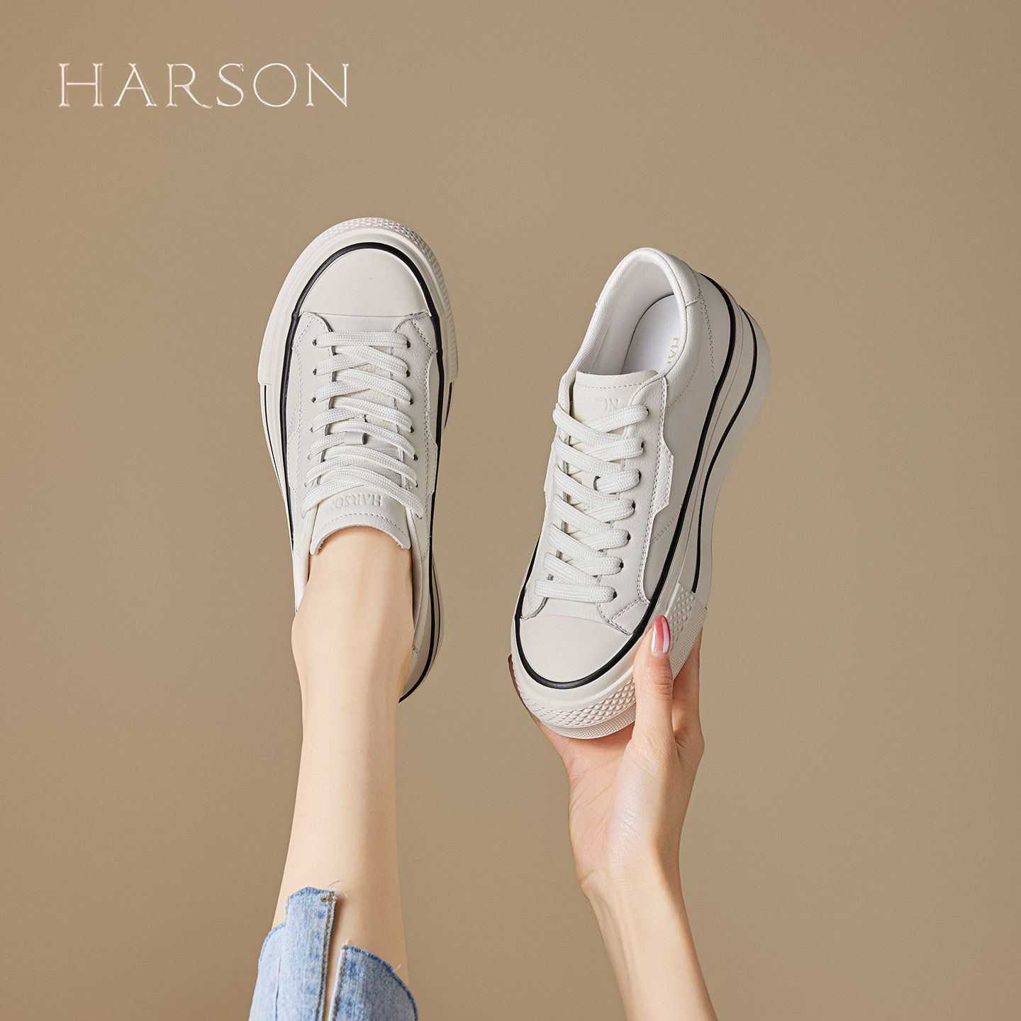哈森复古风厚底真皮板鞋女鞋子2026春季新款百搭时尚休闲鞋小白鞋,淘宝优惠券,粉丝福利购,淘宝优惠卷