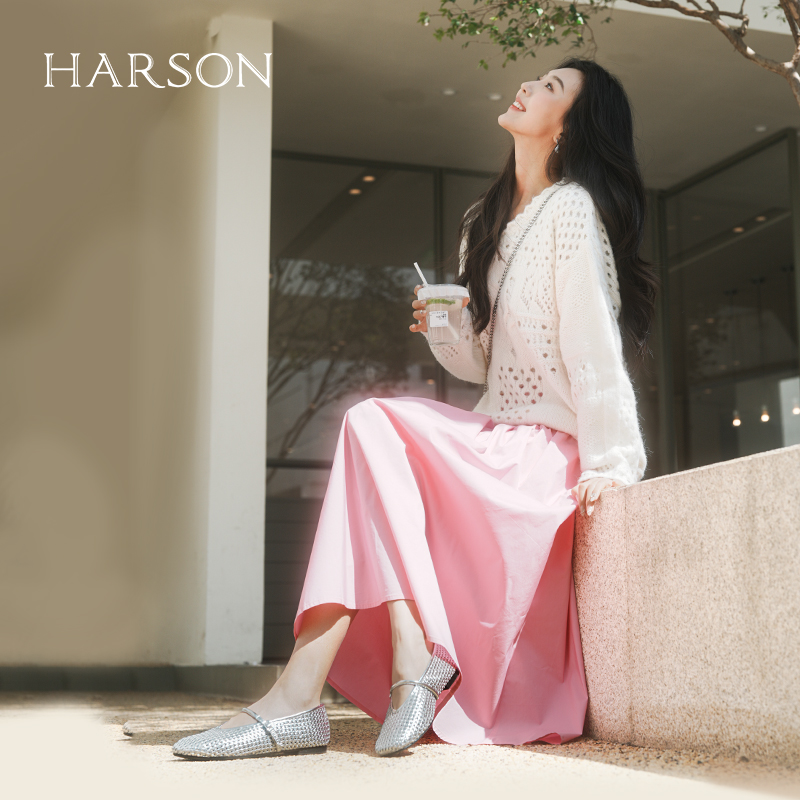 哈森渔网玛丽珍鞋2025春季新款平底镂空浅口单鞋女HS257108 - 图3