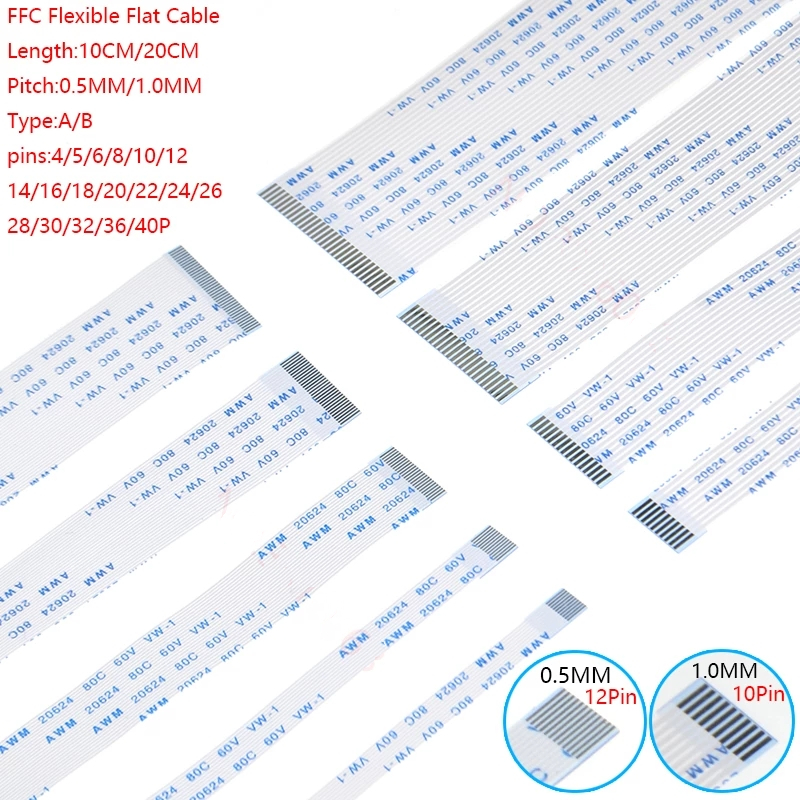 FFC/FPC软排线扁平线1.0/0.5mm 4/6/8/10P/40P AWM 20624 80C 60V - 图2