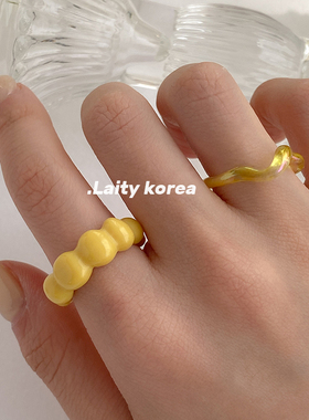 韩国高端进口糖果色树脂戒指女ins网红复古个性百搭叠戴搭配指环