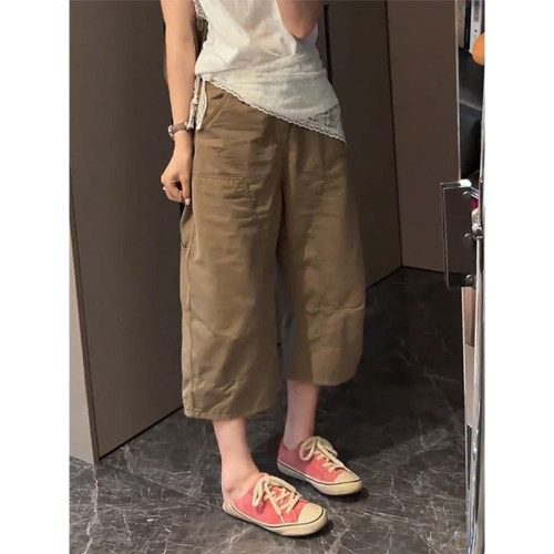 复古美式窄版工装裤女夏季爆款通勤百搭时尚休闲裤显瘦修身七分裤 - 图3