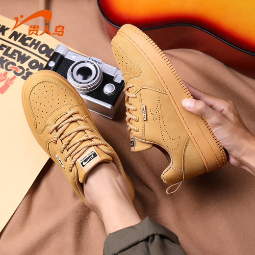 贵人鸟男鞋春季小麦色空军一号运动休闲鞋子男士低帮复古板鞋男款 - 图3