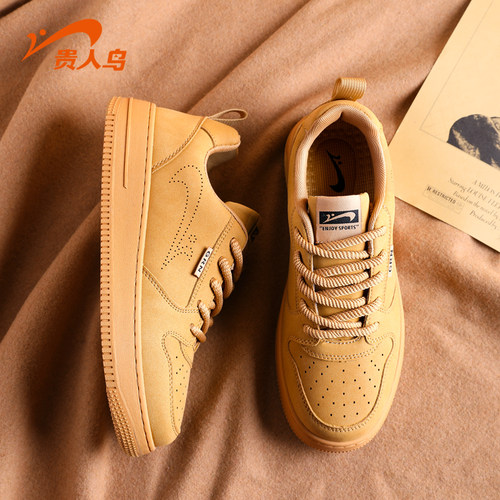 贵人鸟男鞋春季小麦色空军一号运动休闲鞋子男士低帮复古板鞋男款 - 图1