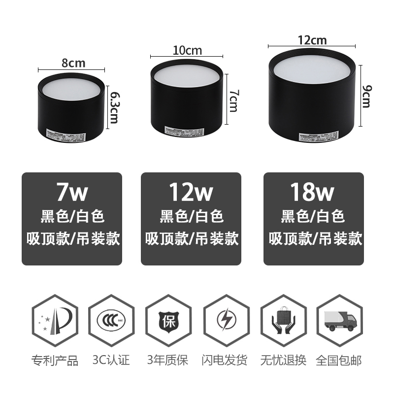 明装筒灯led圆形吸顶筒灯免开孔店铺走廊过道展柜吊顶外置天花灯 - 图2