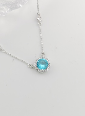 旭平包边蓝色微镶圆形项链易搭通勤千金氛围感优雅太阳花锁骨链