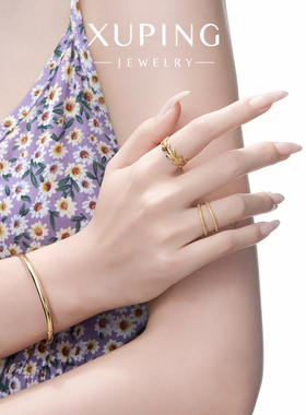 旭平中古风花朵开口戒指女仿金色复古轻奢小众高级感食指戒指环