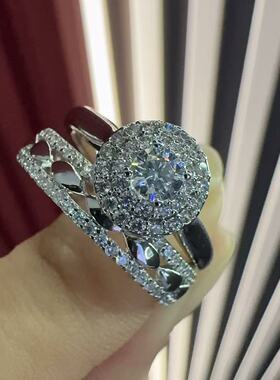 旭平围镶圆形戒指女时尚轻奢冷淡风气质食指戒单品叠戴两个指环