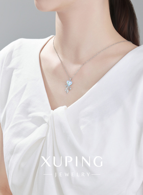 旭平【夏梦】夏日少女蓝色蝴蝶结时尚气质清新项链锁骨链