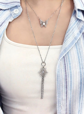 旭平镂空雪花流苏项链女复古蕾丝长链气质日常易搭时尚潮流