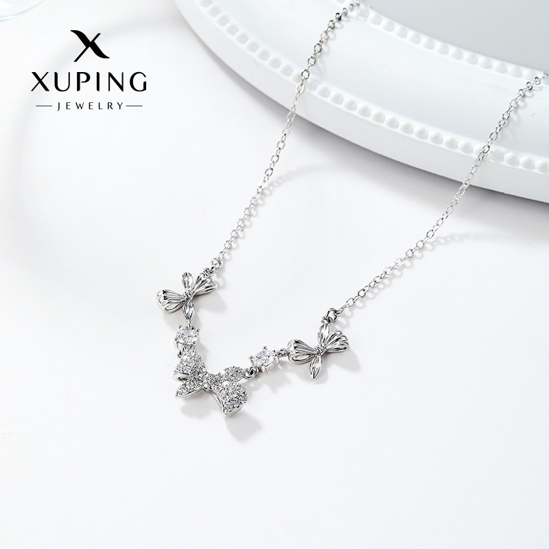 旭平槿淮优雅蕾丝蝴蝶结锁骨链