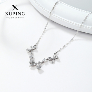 旭平【槿淮】优雅时尚轻奢高智感设计感甜美蕾丝蝴蝶结项链锁骨链