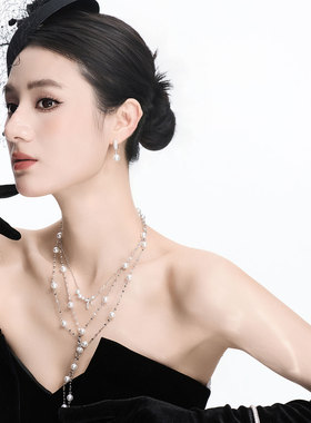 旭平普通金属合金仿珍珠Y字型项链气质简约易搭毛衣链约48+4CM