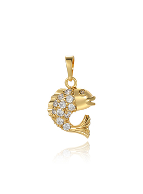 旭平仿黄金色微镶满锆小鱼而吊坠挂坠不配链条
