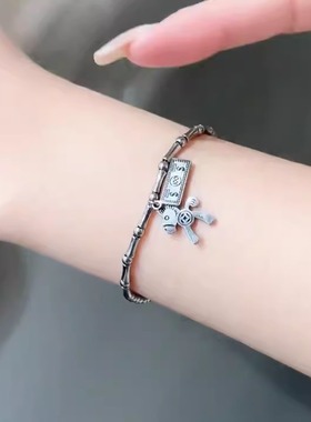 旭平【马上有米】复古风木马手链女个性竹节串珠子手饰送闺蜜礼物