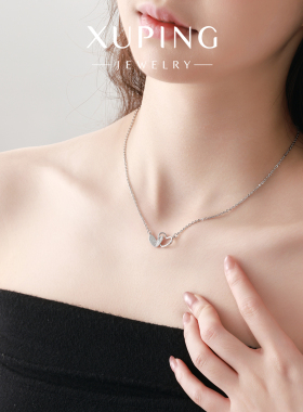 旭平微镶镂空双爱心项链简约ins冷淡风时尚轻奢高级感气质锁骨链
